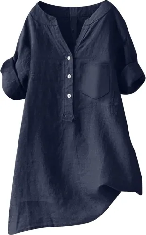 Linen Shirt for Women Breathable Tops Loose Crewneck Tops Womens Daily t Shirts Summer Shirts for Women 2024