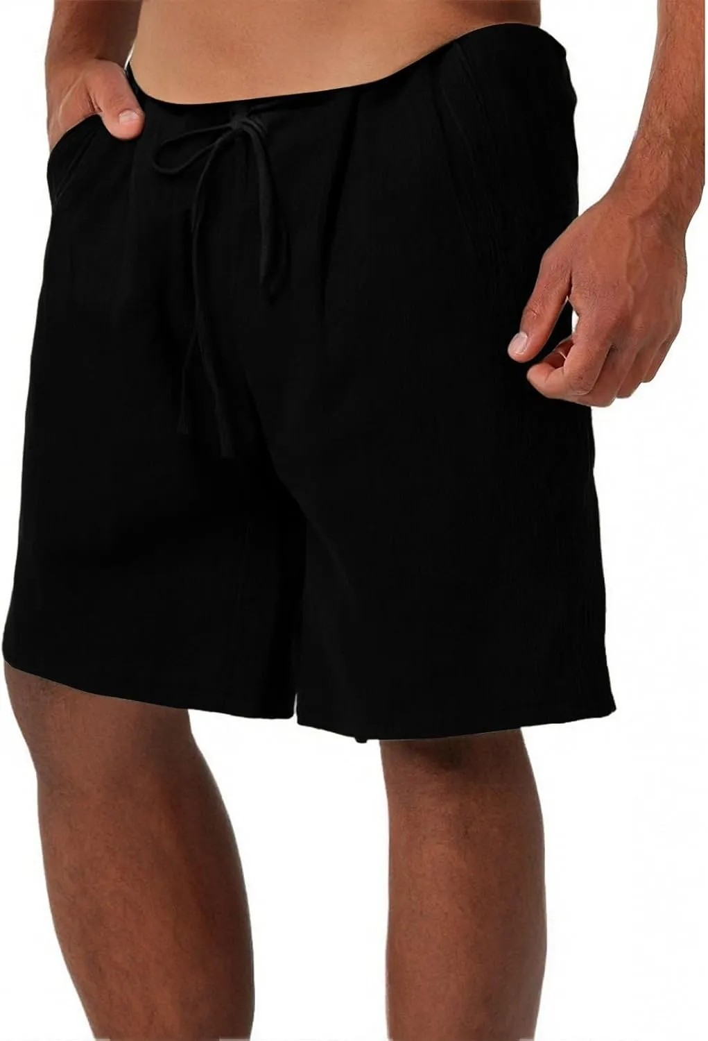 Linen Shorts for Men Elastic Waist Drawstring Shorts Relaxed Fit Summer Lightweight Pants with Pockets