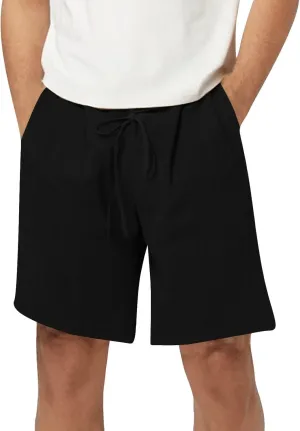 Linen Shorts for Men Elastic Waist Drawstring Shorts Relaxed Fit Summer Lightweight Pants with Pockets