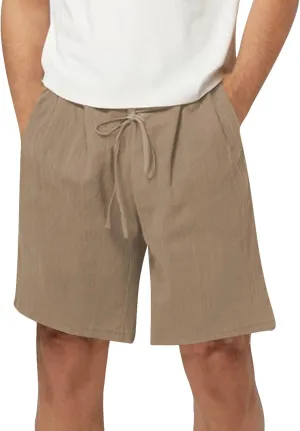 Linen Shorts for Men Elastic Waist Drawstring Shorts Relaxed Fit Summer Lightweight Pants with Pockets