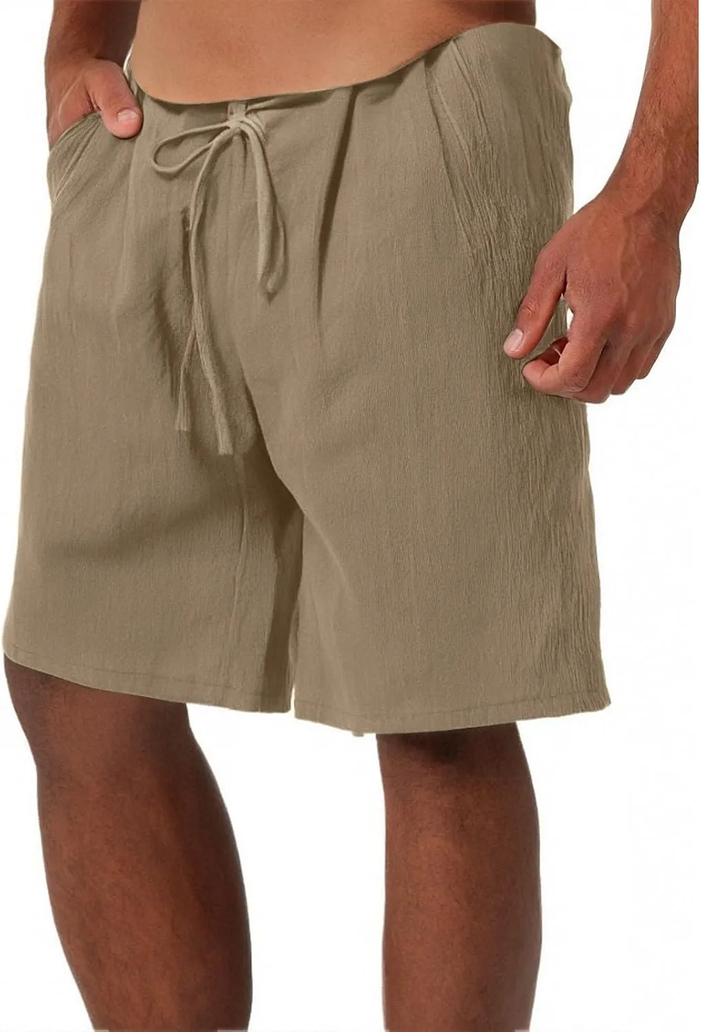 Linen Shorts for Men Elastic Waist Drawstring Shorts Relaxed Fit Summer Lightweight Pants with Pockets