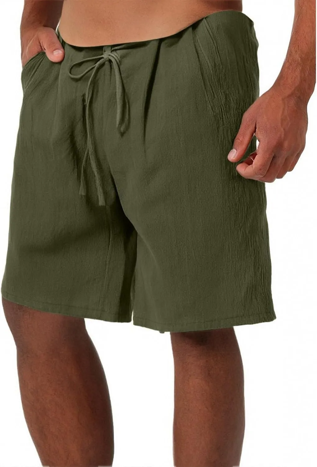 Linen Shorts for Men Elastic Waist Drawstring Shorts Relaxed Fit Summer Lightweight Pants with Pockets