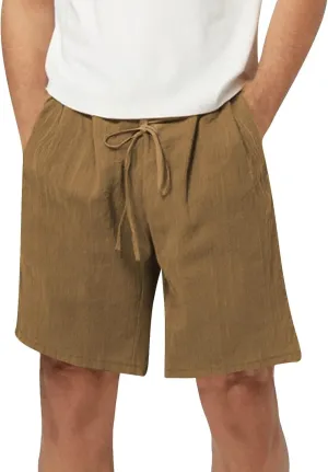 Linen Shorts for Men Elastic Waist Drawstring Shorts Relaxed Fit Summer Lightweight Pants with Pockets