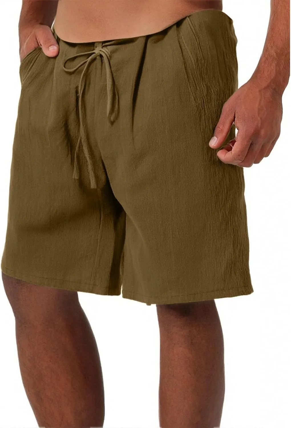 Linen Shorts for Men Elastic Waist Drawstring Shorts Relaxed Fit Summer Lightweight Pants with Pockets