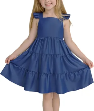 Little Bitty Toddler Summer Girls Dresses Flutter Sleeve Casual Skater Swing Wedding Guest Cocktail Party Sundress 2-7 Years