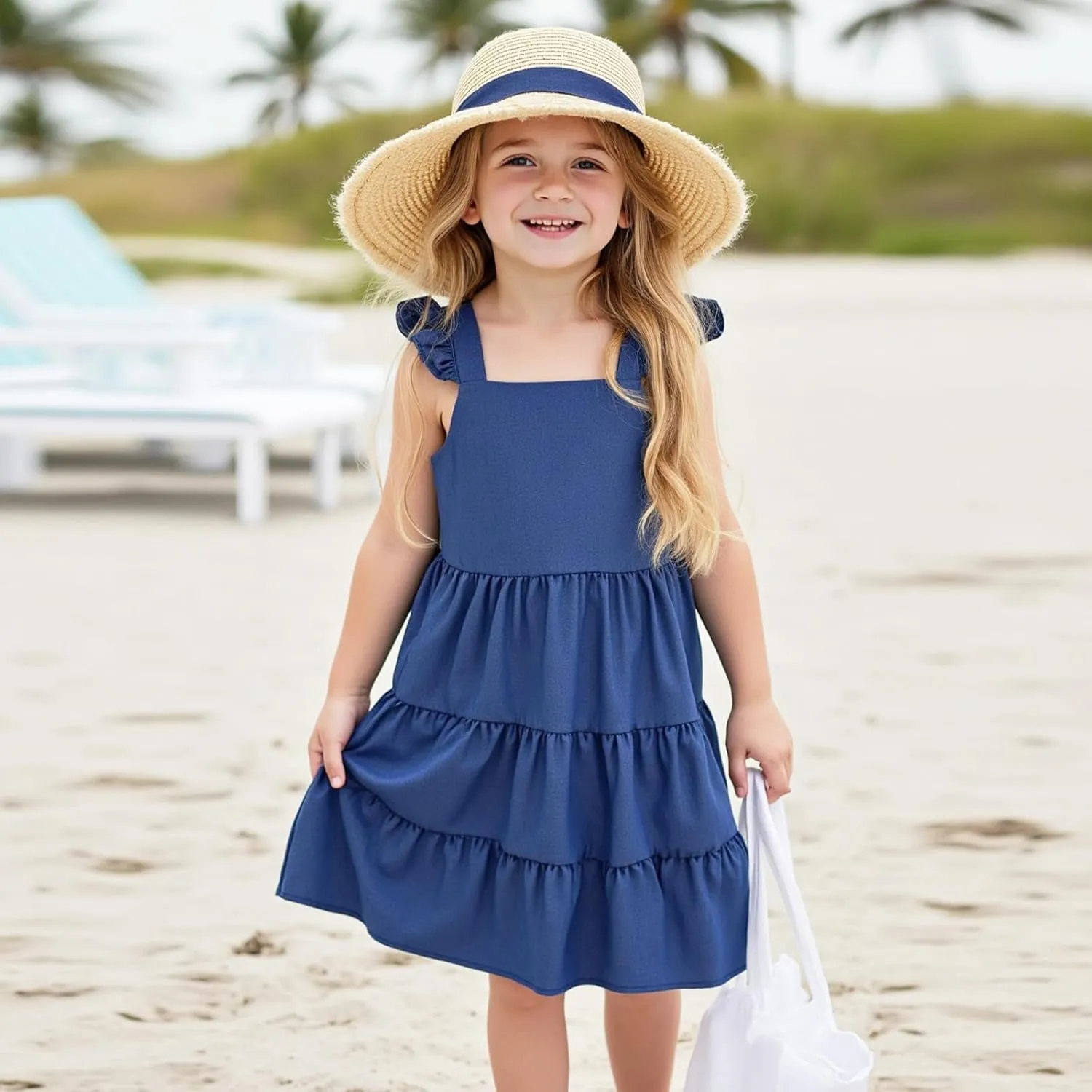 Little Bitty Toddler Summer Girls Dresses Flutter Sleeve Casual Skater Swing Wedding Guest Cocktail Party Sundress 2-7 Years