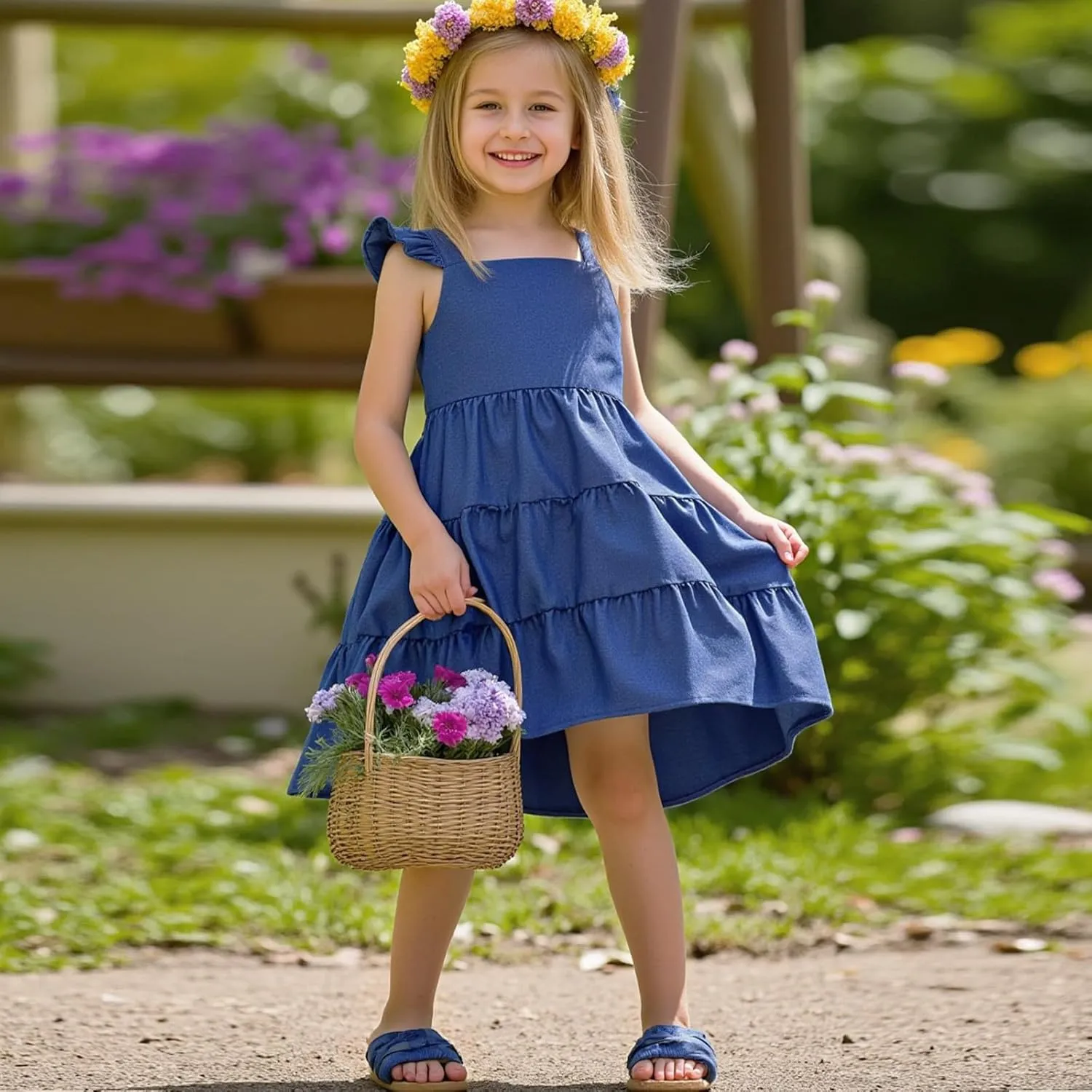Little Bitty Toddler Summer Girls Dresses Flutter Sleeve Casual Skater Swing Wedding Guest Cocktail Party Sundress 2-7 Years