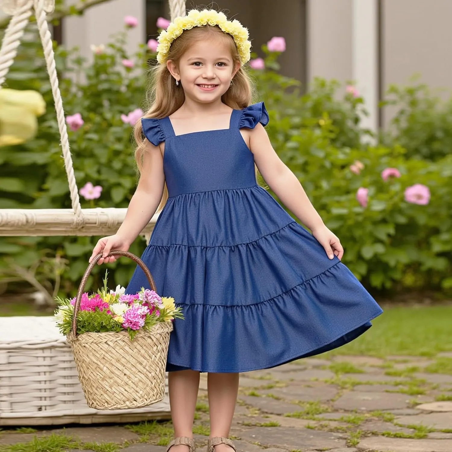Little Bitty Toddler Summer Girls Dresses Flutter Sleeve Casual Skater Swing Wedding Guest Cocktail Party Sundress 2-7 Years