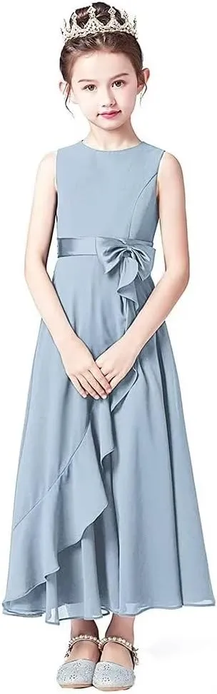 Little Juniors Girl Long Bridesmaid Dress Wedding Flower Girls Formal Pageant Party Dresses Chiffon Sleeveless
