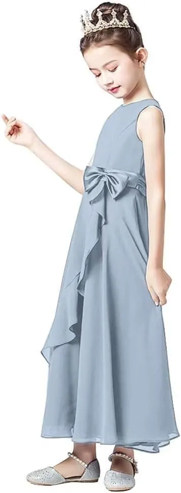 Little Juniors Girl Long Bridesmaid Dress Wedding Flower Girls Formal Pageant Party Dresses Chiffon Sleeveless