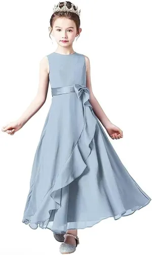 Little Juniors Girl Long Bridesmaid Dress Wedding Flower Girls Formal Pageant Party Dresses Chiffon Sleeveless