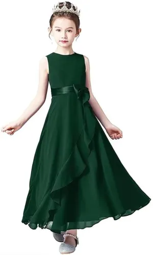 Little Juniors Girl Long Bridesmaid Dress Wedding Flower Girls Formal Pageant Party Dresses Chiffon Sleeveless