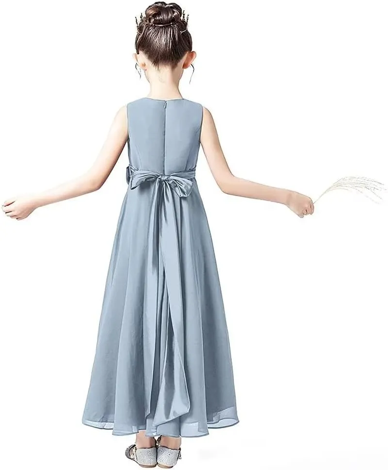 Little Juniors Girl Long Bridesmaid Dress Wedding Flower Girls Formal Pageant Party Dresses Chiffon Sleeveless