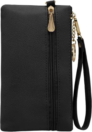 LJCZKA Leather Wristlet Wallet for Women Men Large Capacity Clutch Handbags Purses Long Cellphone Credit Card Holder Pocket Bag with Wrist Strap, Keychain