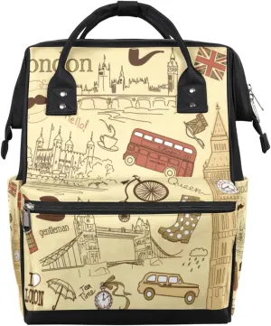 London Landmark Backdrop Diaper Bag Tote Large Capacity Waterproof with Adjustable Shoulder Strap and Pram Straps Mommy Bag for Hospital Beach Weekender Travel