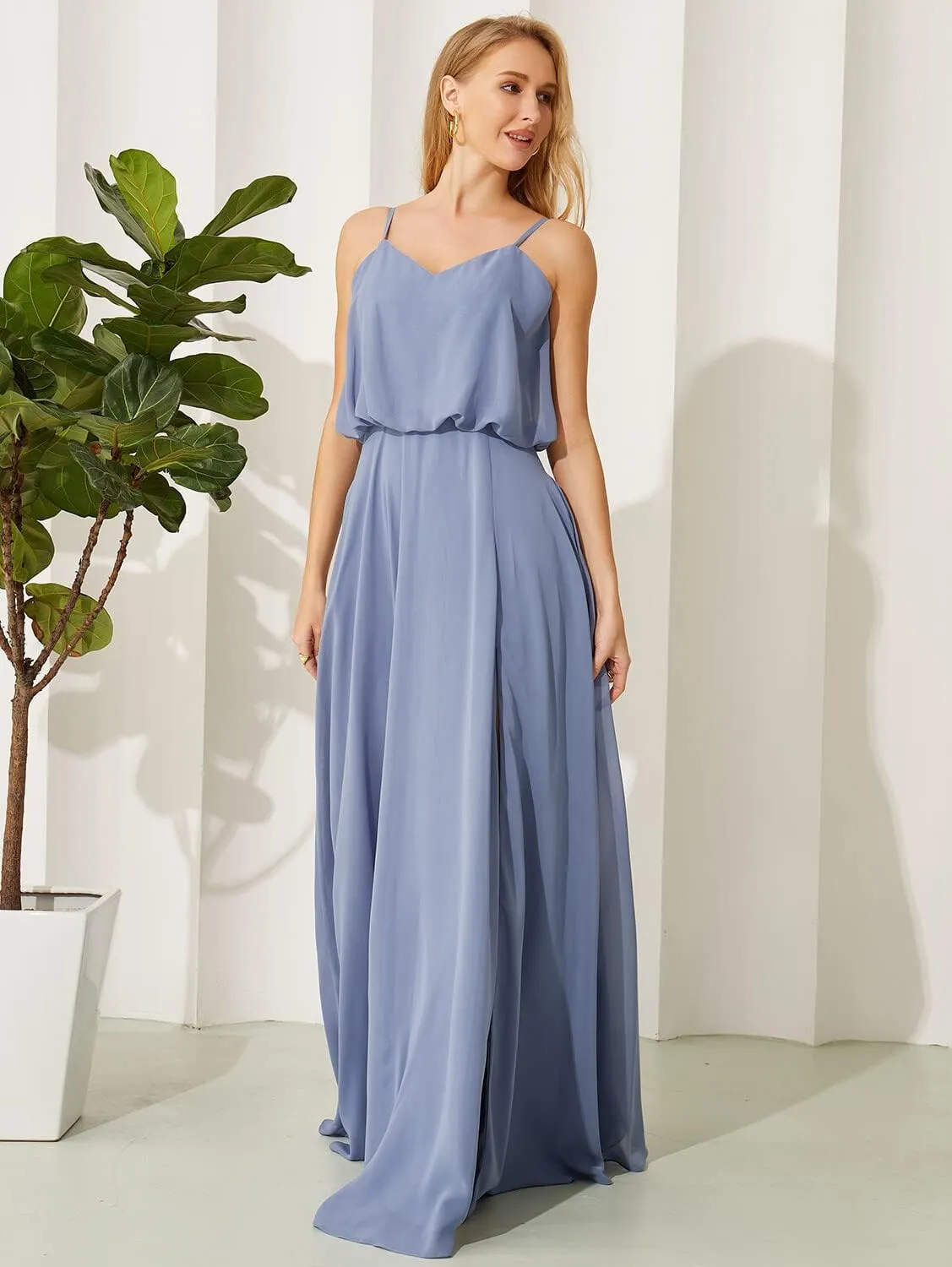 Long Bridesmaid Dresses with Pockets Chiffon Maxi Gowns and Evening Dresses for Women Wedding