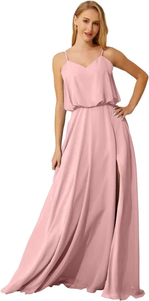 Long Bridesmaid Dresses with Pockets Chiffon Maxi Gowns and Evening Dresses for Women Wedding