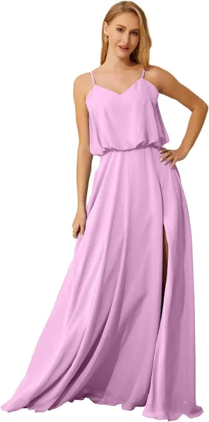 Long Bridesmaid Dresses with Pockets Chiffon Maxi Gowns and Evening Dresses for Women Wedding