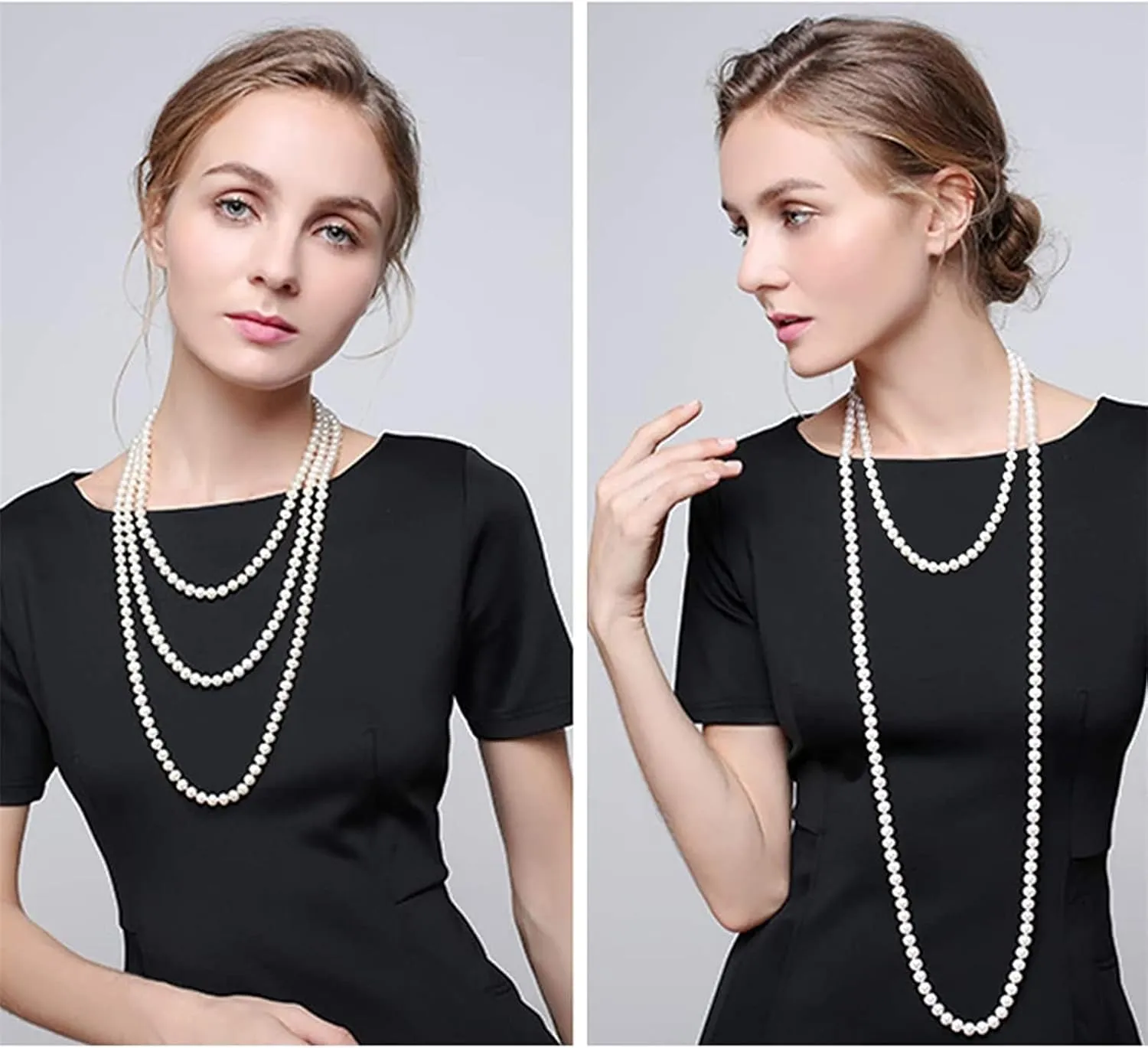 Long Pearl Necklaces Cream White Faux Pearl Necklaces Strand Layered Pearl Necklace for Women Costume Jewelry