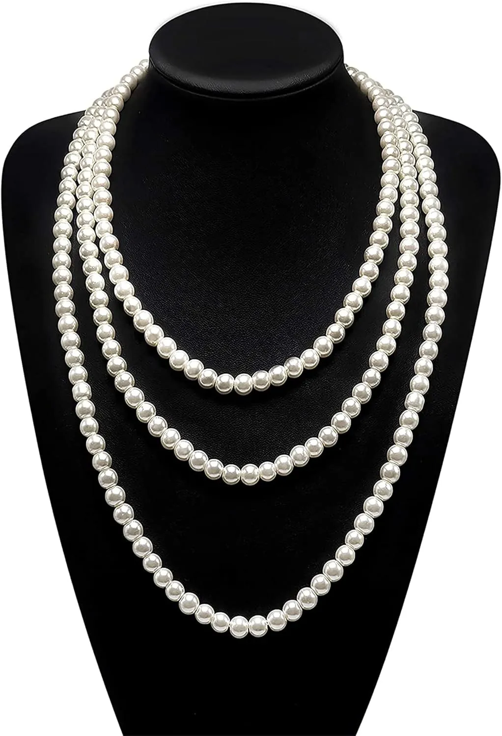 Long Pearl Necklaces Cream White Faux Pearl Necklaces Strand Layered Pearl Necklace for Women Costume Jewelry