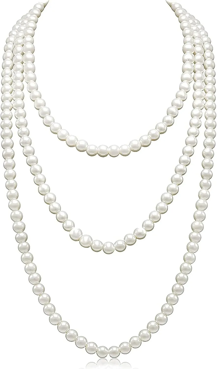 Long Pearl Necklaces Cream White Faux Pearl Necklaces Strand Layered Pearl Necklace for Women Costume Jewelry