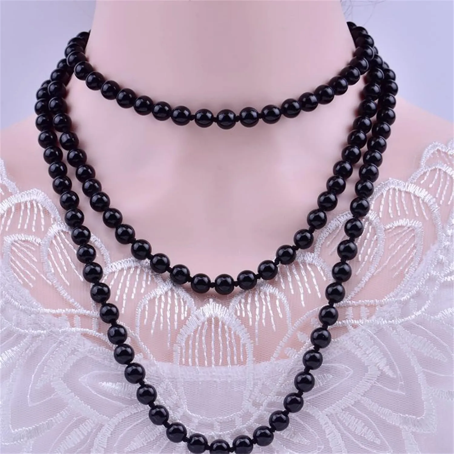 Long Pearl Necklaces Cream White Faux Pearl Necklaces Strand Layered Pearl Necklace for Women Costume Jewelry