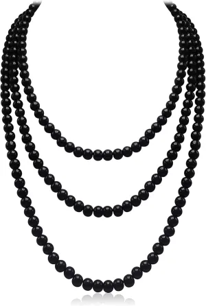Long Pearl Necklaces Cream White Faux Pearl Necklaces Strand Layered Pearl Necklace for Women Costume Jewelry