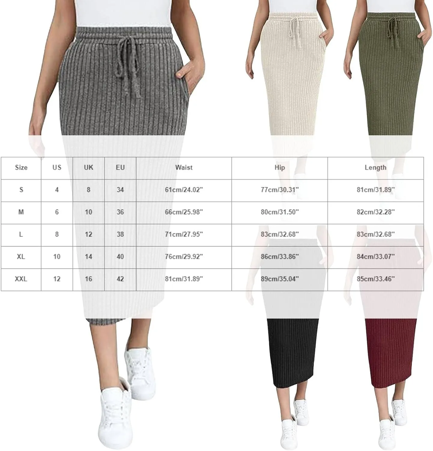 Long Skirts for Women 2025 Summer Trendy Maxi Skirt with Pockets Ribbed Knit Stretchy Soft Daily Outfits