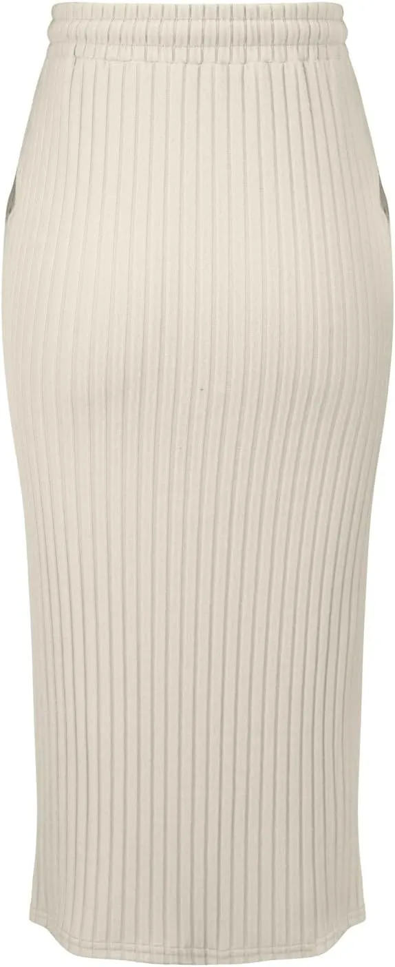 Long Skirts for Women 2025 Summer Trendy Maxi Skirt with Pockets Ribbed Knit Stretchy Soft Daily Outfits