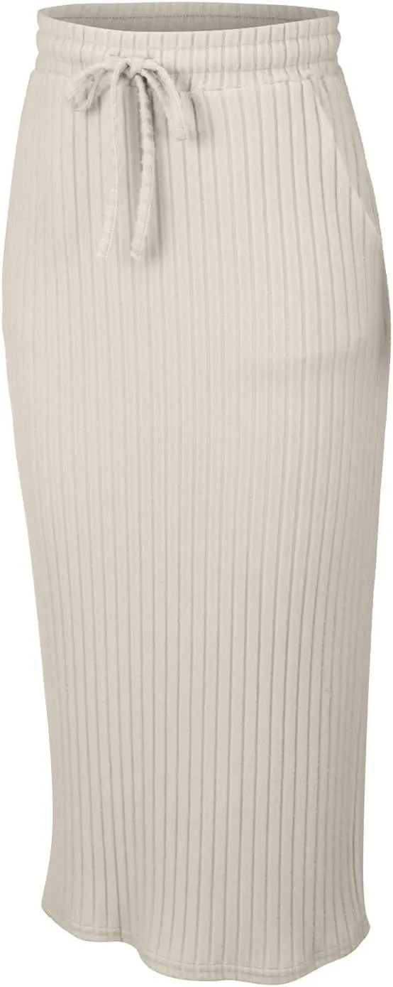 Long Skirts for Women 2025 Summer Trendy Maxi Skirt with Pockets Ribbed Knit Stretchy Soft Daily Outfits