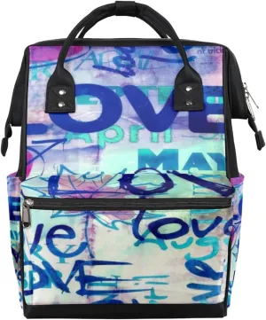 Love Lettering Doodle Diaper Bag Tote Large Capacity Waterproof with Adjustable Shoulder Strap and Pram Straps Mommy Bag for Hospital Beach Weekender Travel