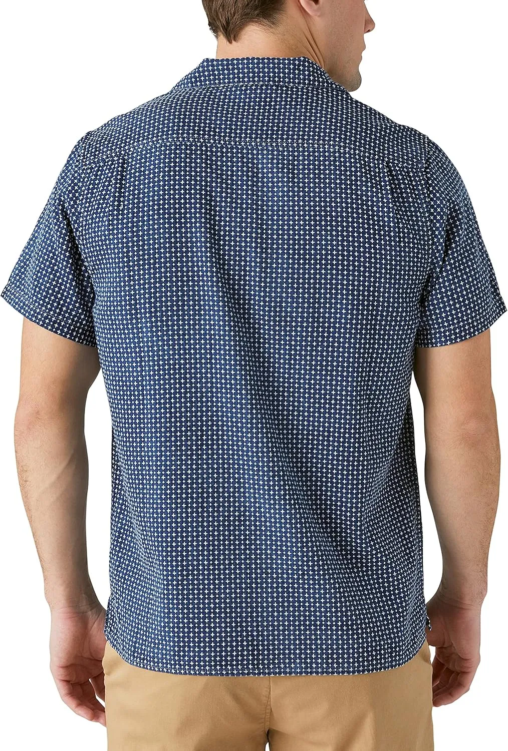 Lucky Brand Men's Short Sleeve Indigo Dobby Auto Body Buttoned Shirt