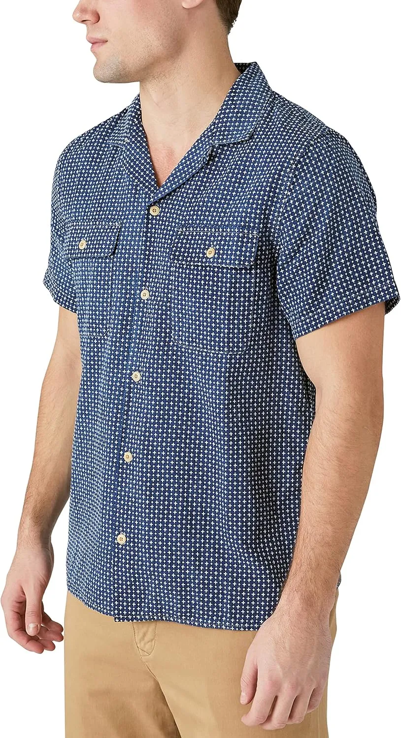 Lucky Brand Men's Short Sleeve Indigo Dobby Auto Body Buttoned Shirt