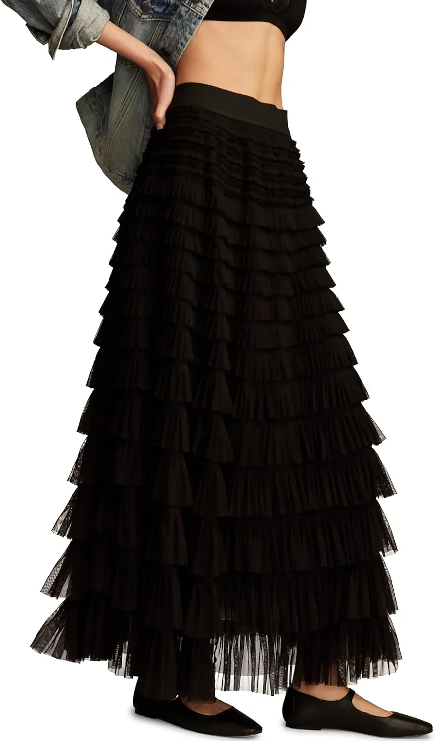 Lucky Brand Women's Tulle Ruffle Maxi Skirt
