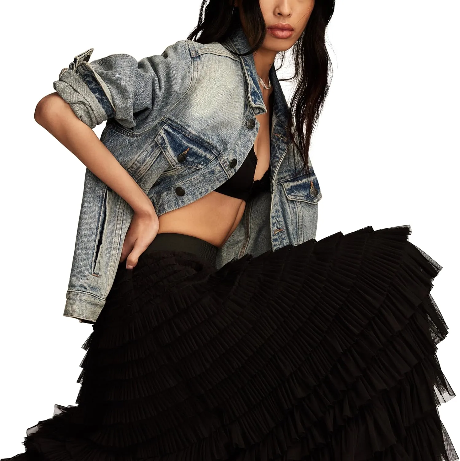 Lucky Brand Women's Tulle Ruffle Maxi Skirt