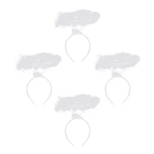 Lurrose Angel Headband, Feather Hair Hoop White Feather Headband Angel Headpiece for Women Costume, 4pcs (White)