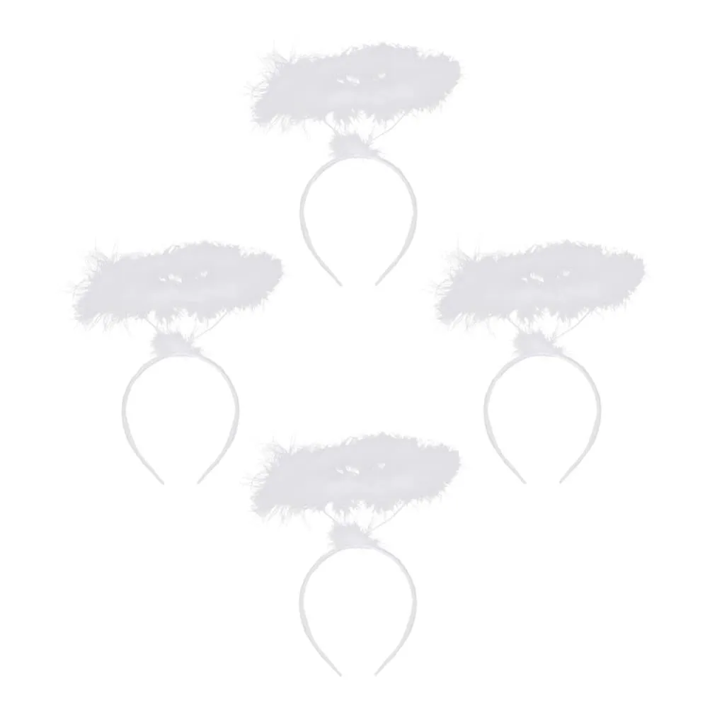 Lurrose Angel Headband, Feather Hair Hoop White Feather Headband Angel Headpiece for Women Costume, 4pcs (White)