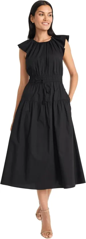 Maggy London Women's Elegant Midi A-line Smocked Waist Flutter Sleeve-Tiered Skirt Versatile Wedding Guest Dresses