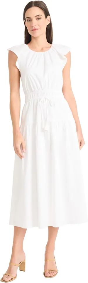 Maggy London Women's Elegant Midi A-line Smocked Waist Flutter Sleeve-Tiered Skirt Versatile Wedding Guest Dresses
