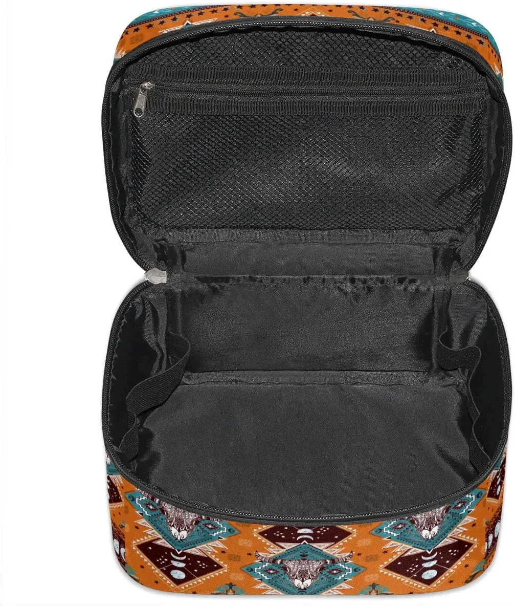 Makeup Travel Bag Organizer Toiletry Bag for Women Portable Cosmetic Storage Case with Handle, Large Capacity Lightweight Toiletries Brush Zipper Bag - Ethnic Totem
