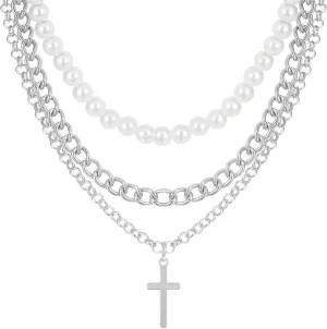Manfnee Layered Cross Necklace for Women Gold/Silver Plated Choker Necklaces Cross Pendant Necklaces Jewelry Trendy