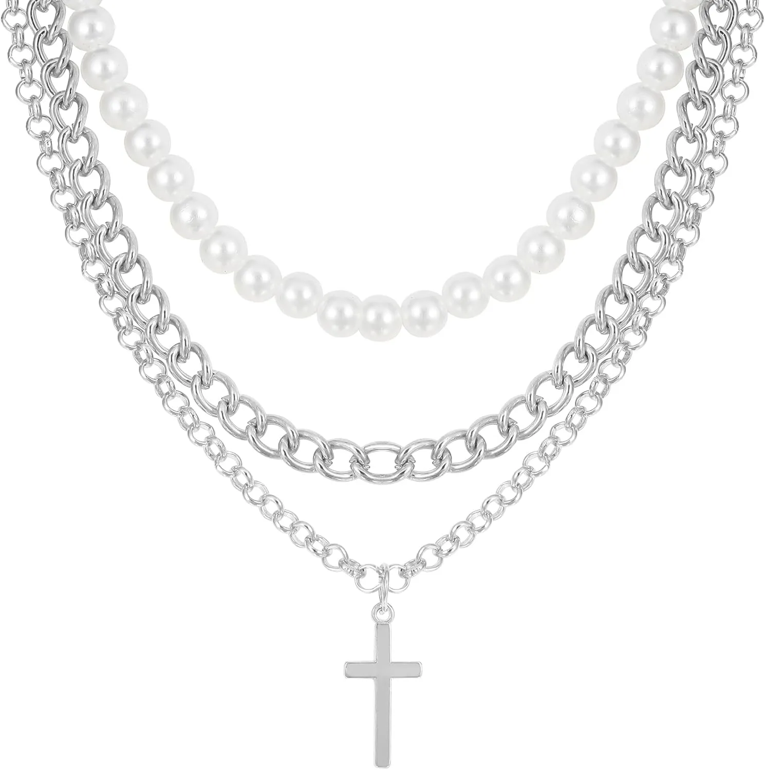 Manfnee Layered Cross Necklace for Women Gold/Silver Plated Choker Necklaces Cross Pendant Necklaces Jewelry Trendy