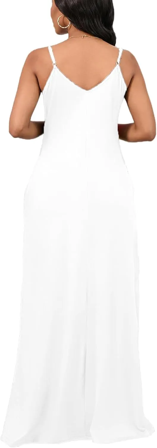 Maxi Dress for Women 2025 Plus Size Summer Casual Sexy Floral Sleeveless Vacation Long Sundresses with Pockets