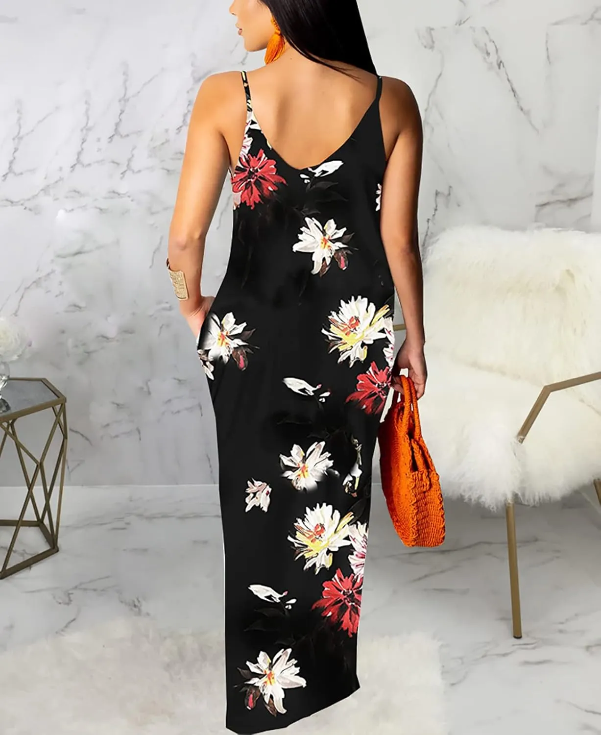 Maxi Dress for Women 2025 Plus Size Summer Casual Sexy Floral Sleeveless Vacation Long Sundresses with Pockets