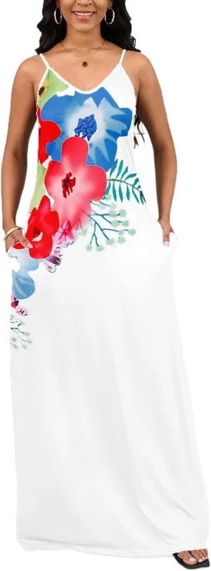 Maxi Dress for Women 2025 Plus Size Summer Casual Sexy Floral Sleeveless Vacation Long Sundresses with Pockets