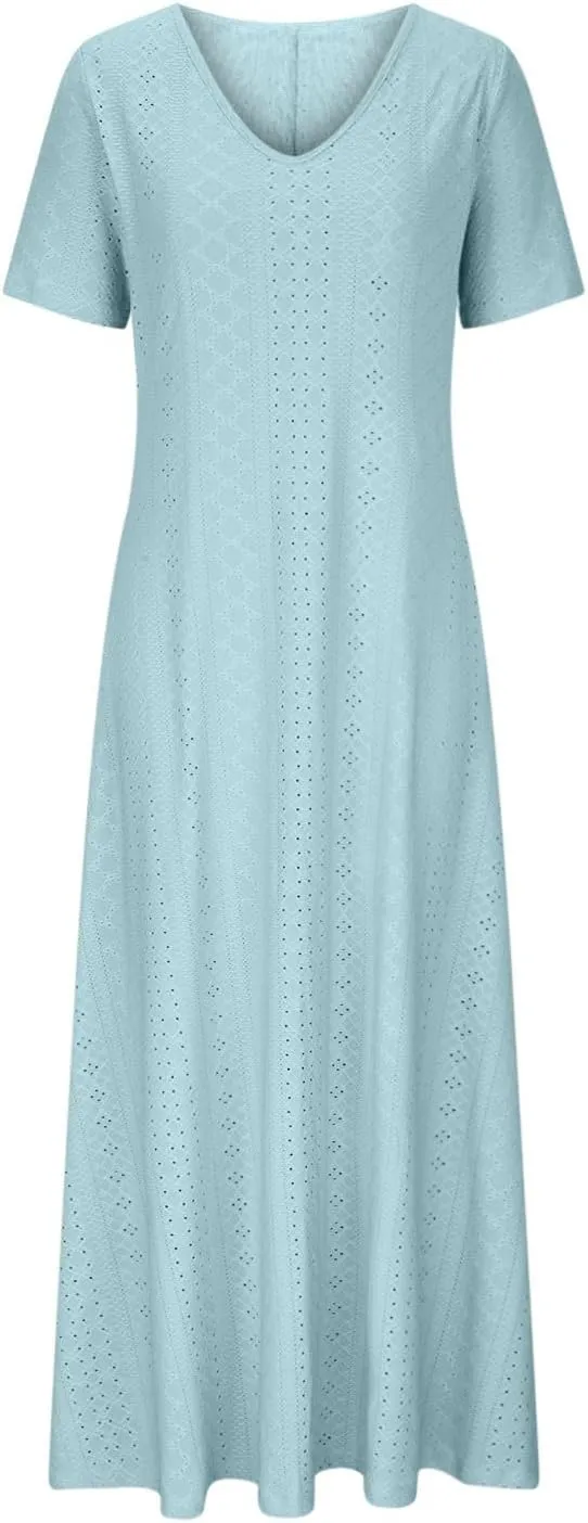 Maxi Long Dresses for Women 2025 Trendy Sleeveless Eyelet Cami Dress Casual Summer Beach Swing Vacation Sundress