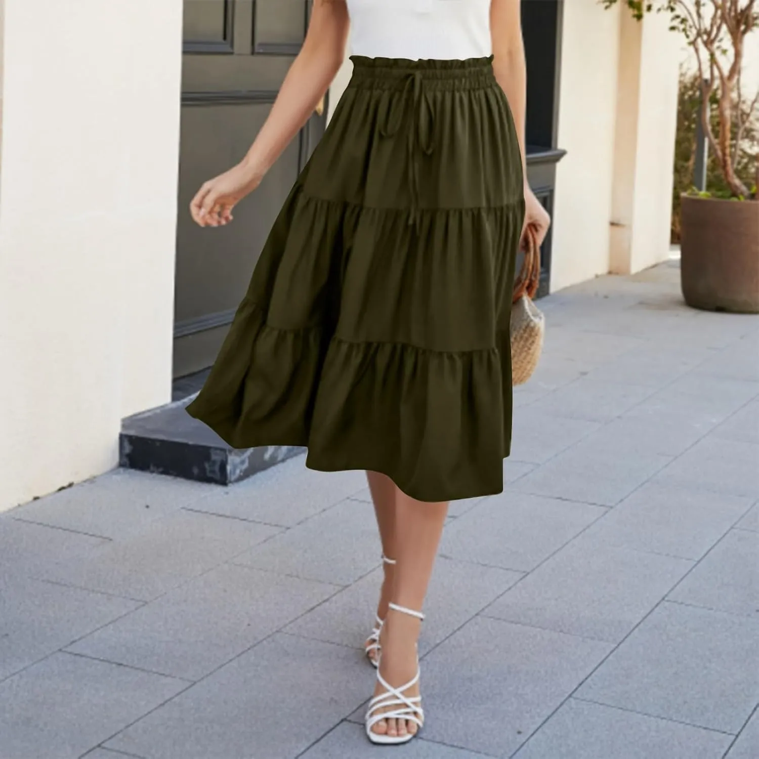Maxi Skirts for Women 2025 Summer Elastic High Waisted Tiered Floral Skirts Beach Boho A-Line Flowy Swing Long Skirts