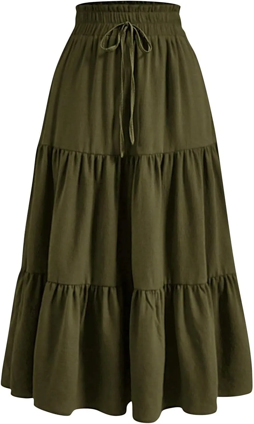 Maxi Skirts for Women 2025 Summer Elastic High Waisted Tiered Floral Skirts Beach Boho A-Line Flowy Swing Long Skirts