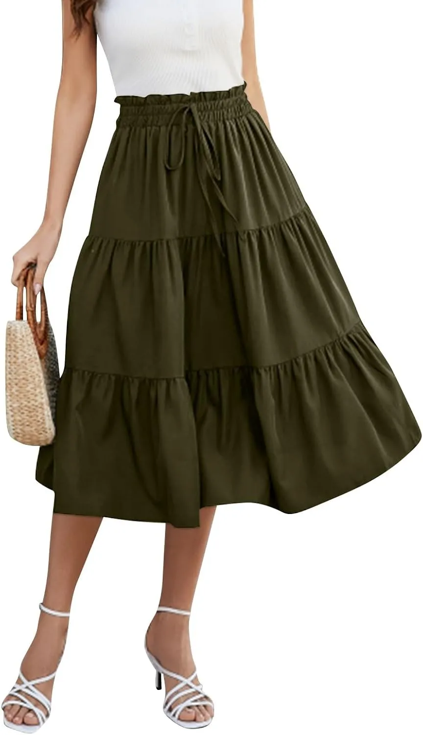 Maxi Skirts for Women 2025 Summer Elastic High Waisted Tiered Floral Skirts Beach Boho A-Line Flowy Swing Long Skirts