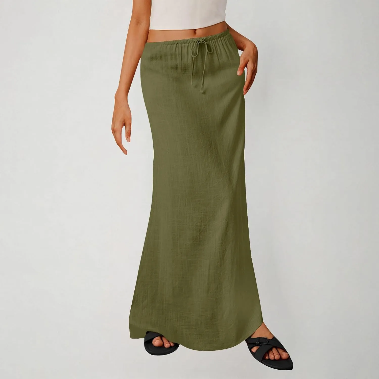 Maxi Skirts for Women Summer Design Cotton Linen Long Skirts Boho Casual Flowy Skirts Drawstring Waist A Line Skirts